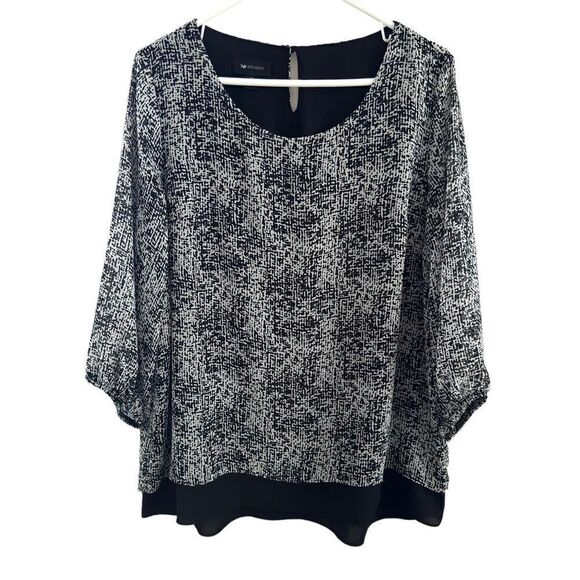 AB Studio Layered‎ Blouse Split Back Semi-sheer Sleeves Women’s Size XL - Picture 1 of 8